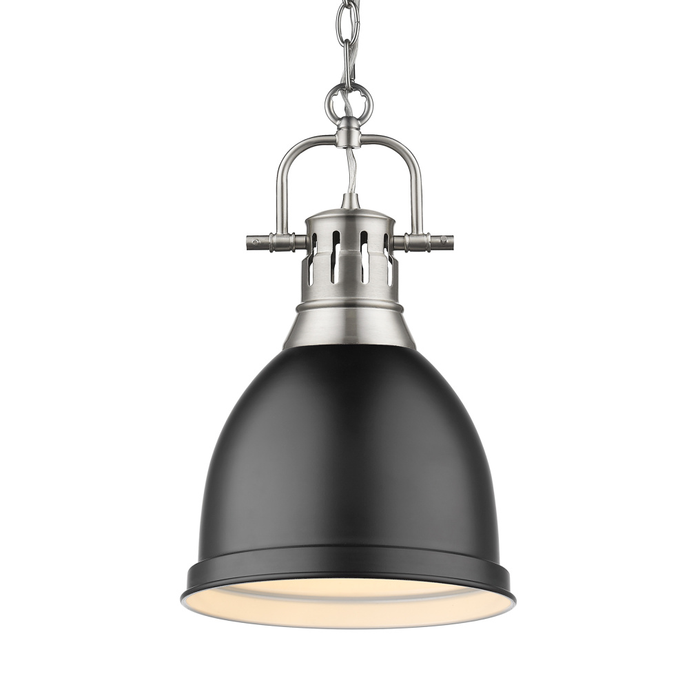 Yep by Golden Lighting Duncan 1-light 9in Chain Hung Pendant in Pewter and Matte Black shade